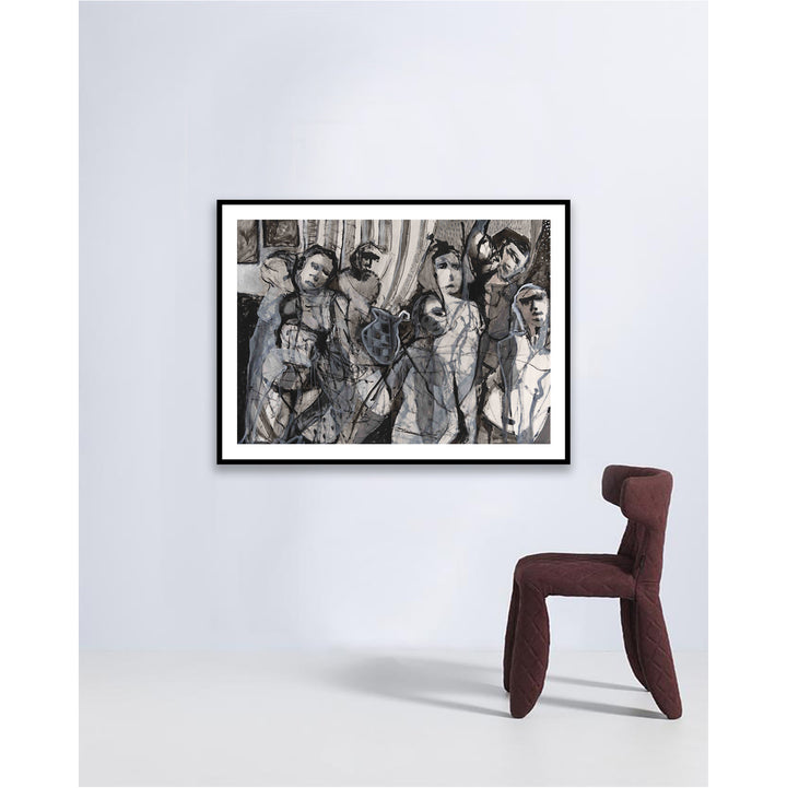 Crowded interior with vase