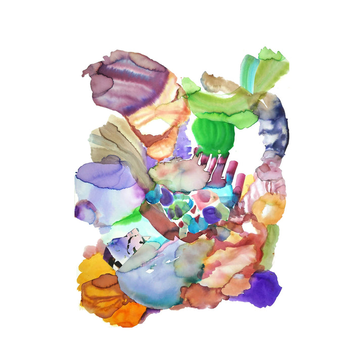 Gabrielle's process charts her movements and thoughts as they play out on the canvas, questioning the liquidity of materials in use, and revelling in the joy of life.