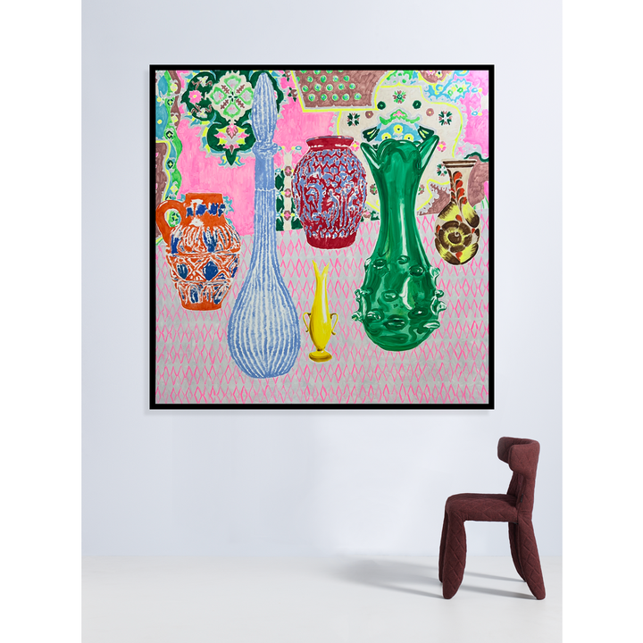 Six Vases Surrounded by Pink