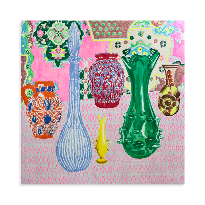 Six Vases Surrounded by Pink