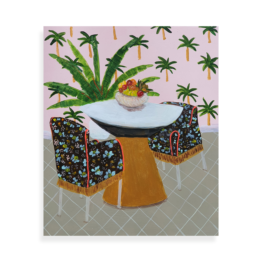 Palm Wall and Floral Chairs